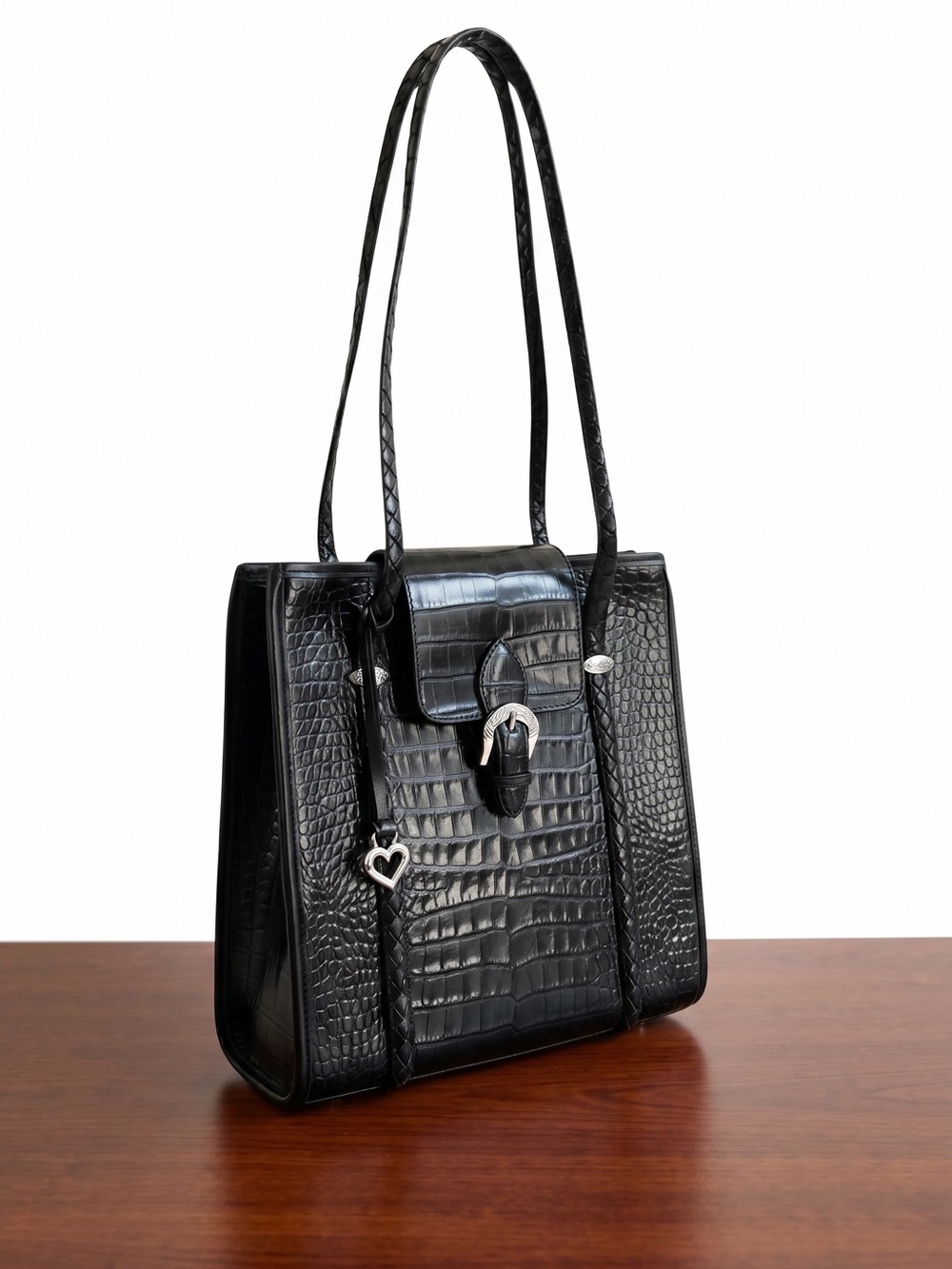 Brighton Black Croc Embossed Leather Tote Shoulder Bag NWT
